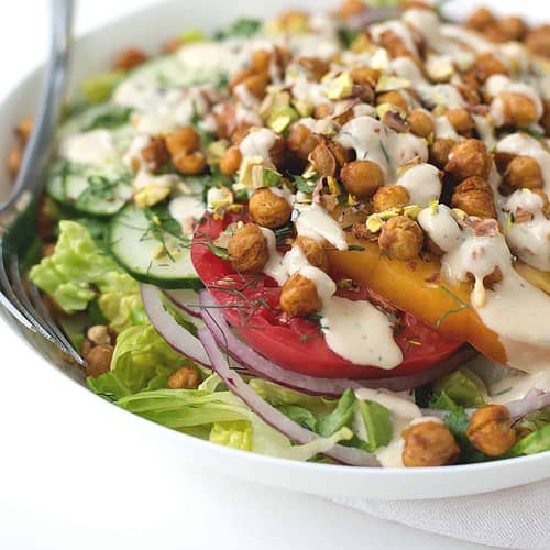 Roasted Chickpea Salad with Hummus Dressing Roasted Chickpea Salad with Hummus Dressing