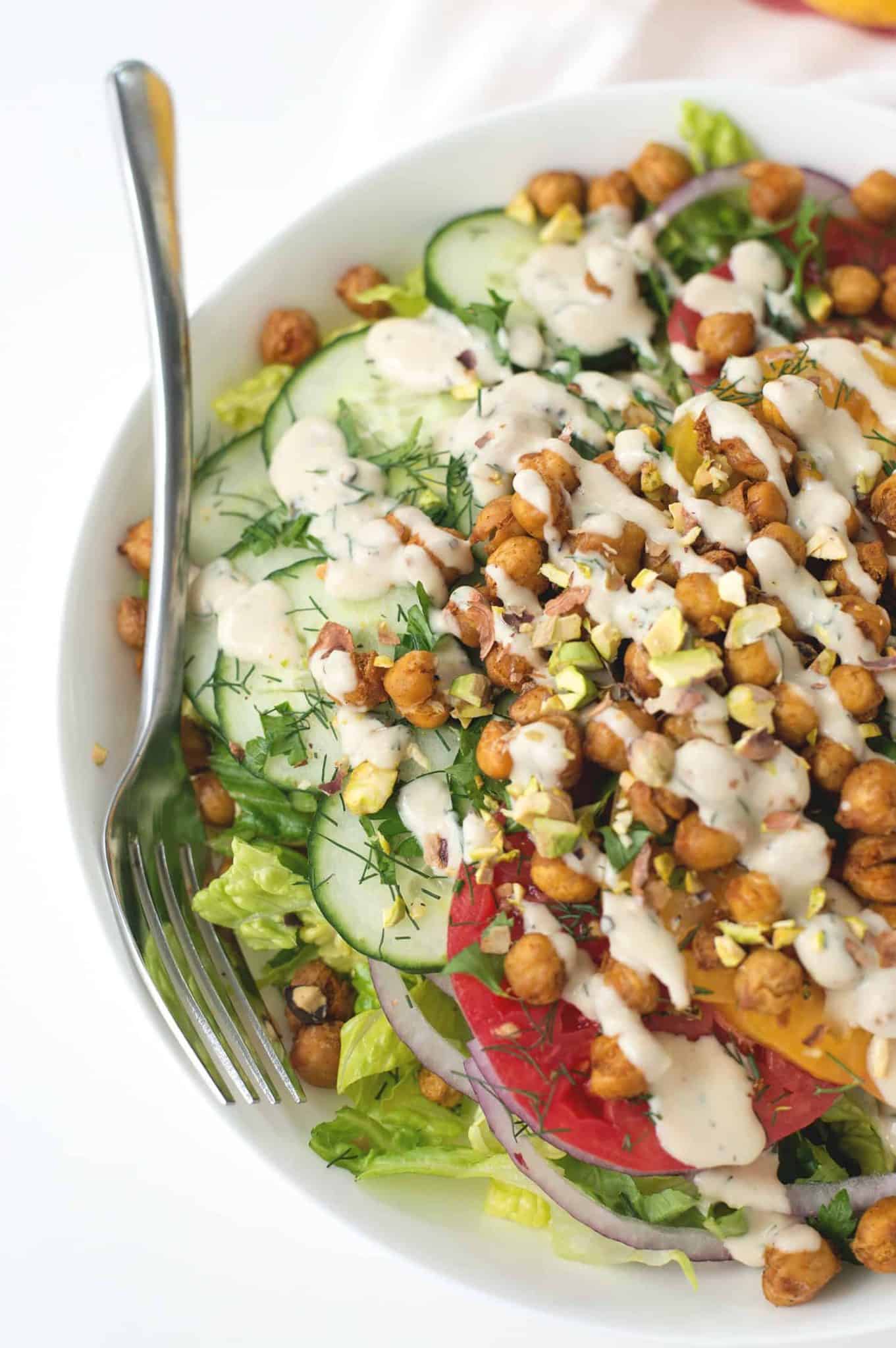 Roasted Chickpea Salad with Hummus Dressing Delish Knowledge