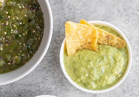 3 different types of Salsa verde one with nachos