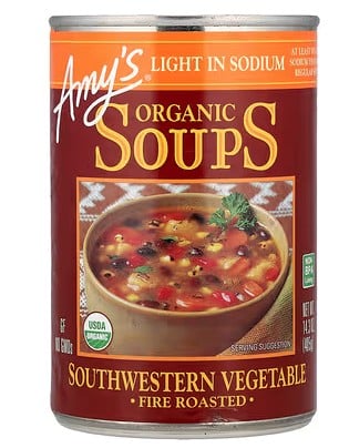 The 10 Healthiest Canned Soups 10 A Can Of Amy’s Organic Soups, Southwestern Vegetable Fire Roasted Flavor. The Red Label Features A Soup Photo, Notes “Light In Sodium,” “Usda Organic,” And Is Among The Healthiest Canned Soup Options.