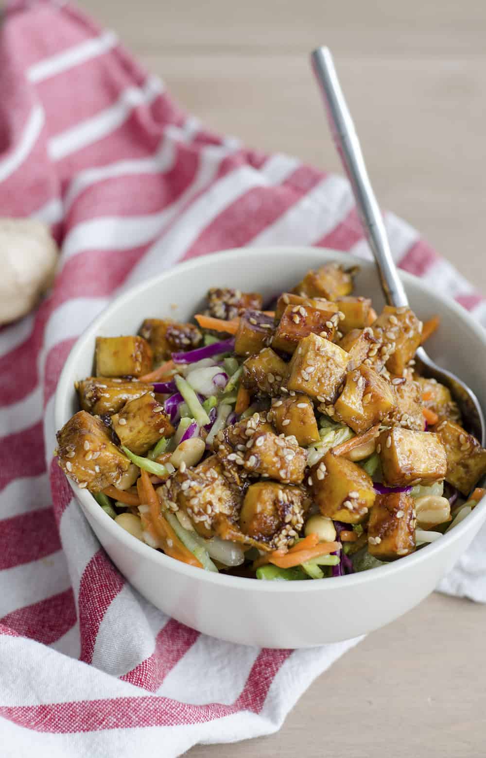 Sesame Ginger Chopped Salad! Crispy Sesame-Ginger Tofu With Eat Smarts Ginger Bok Choy Salad Greens! An Easy Way To Enjoy A Restaurant Quality Salad At Home. Vegan And Vegetarian | Www.delishknowledge.com