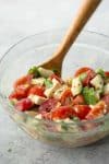 Simple Tomato And Tofu Feta Salad! This Salad Is So Simple And Easy; Tomatoes, Cucumbers, Basil, Parsley And Homemade Tofu Feta. Vegan And Gluten-Free | Www.delishknowledge.com