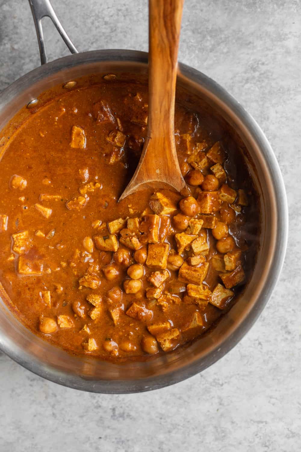 Pot of Vegan Curried Butter Chickpeas 