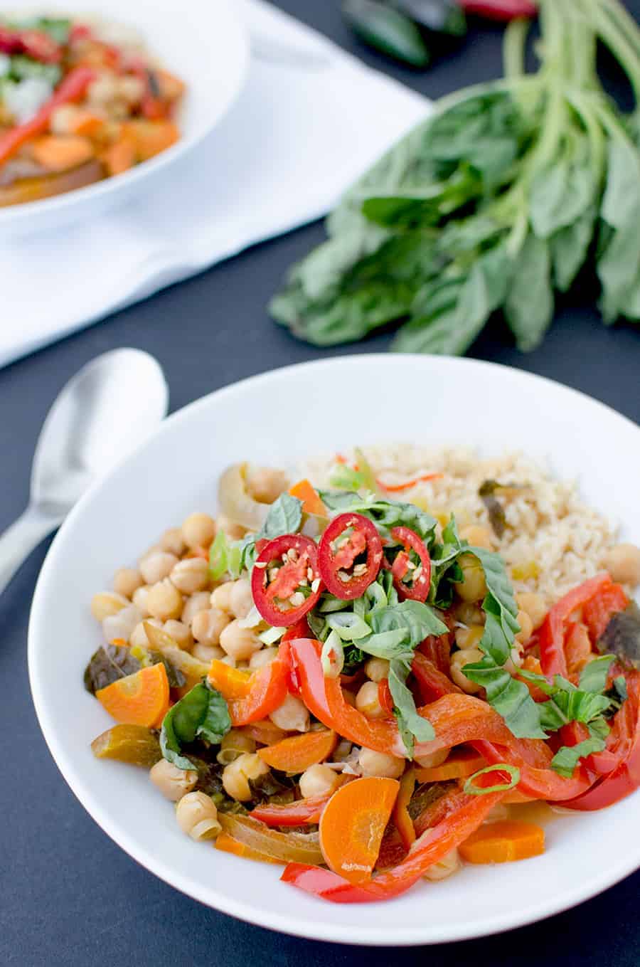 Slow Cooker Red Curry! Lots Of Vegetables &Amp; Chickpeas Cooked In A Coconut-Red Curry Sauce. Throw Everything In The Slow Cooker And It'S Ready For Dinner When You Get Home From Work! #Vegan &Amp; #Glutenfree | Www.delishknowledge.com