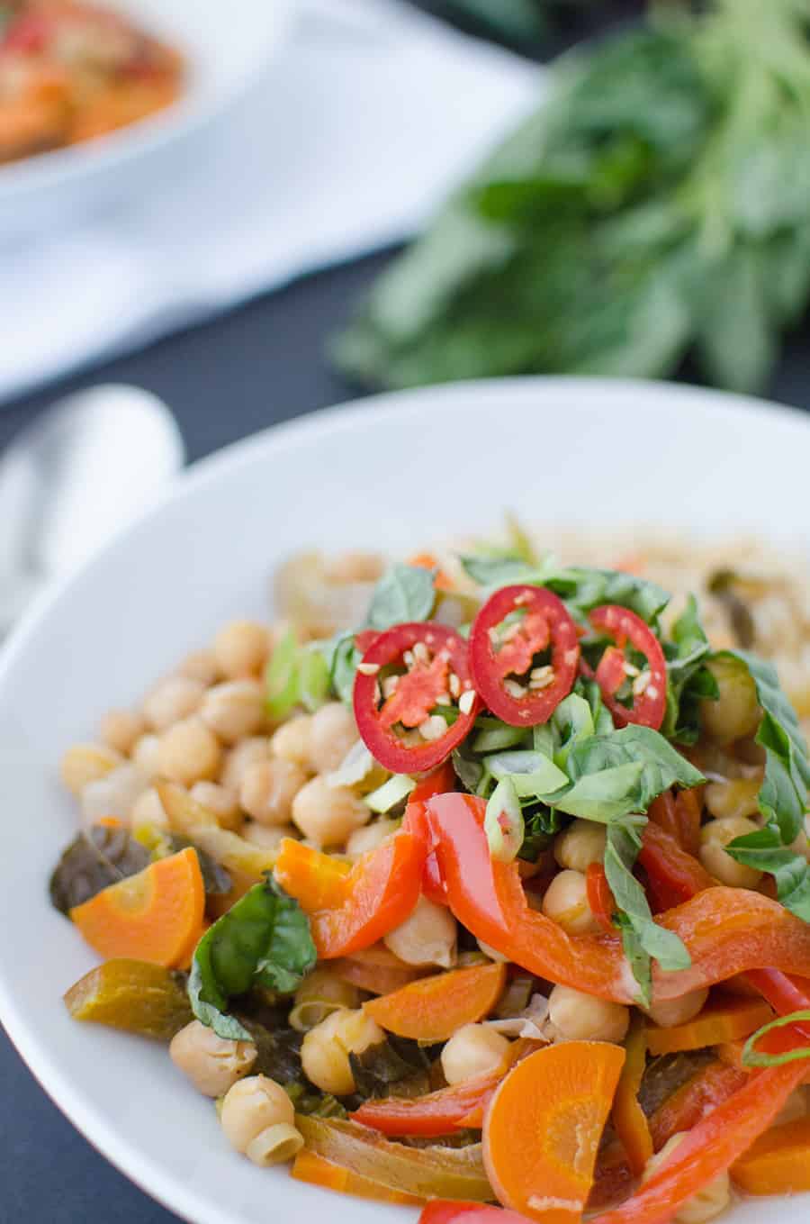 Slow Cooker Red Curry! Lots Of Vegetables &Amp; Chickpeas Cooked In A Coconut-Red Curry Sauce. Throw Everything In The Slow Cooker And It'S Ready For Dinner When You Get Home From Work! #Vegan &Amp; #Glutenfree | Www.delishknowledge.com