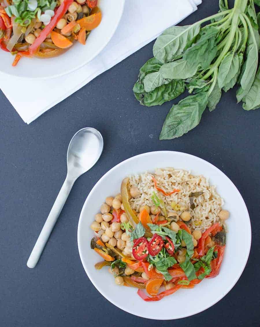 Slow Cooker Red Curry! Lots Of Vegetables &Amp; Chickpeas Cooked In A Coconut-Red Curry Sauce. Throw Everything In The Slow Cooker And It'S Ready For Dinner When You Get Home From Work! #Vegan &Amp; #Glutenfree | Www.delishknowledge.com