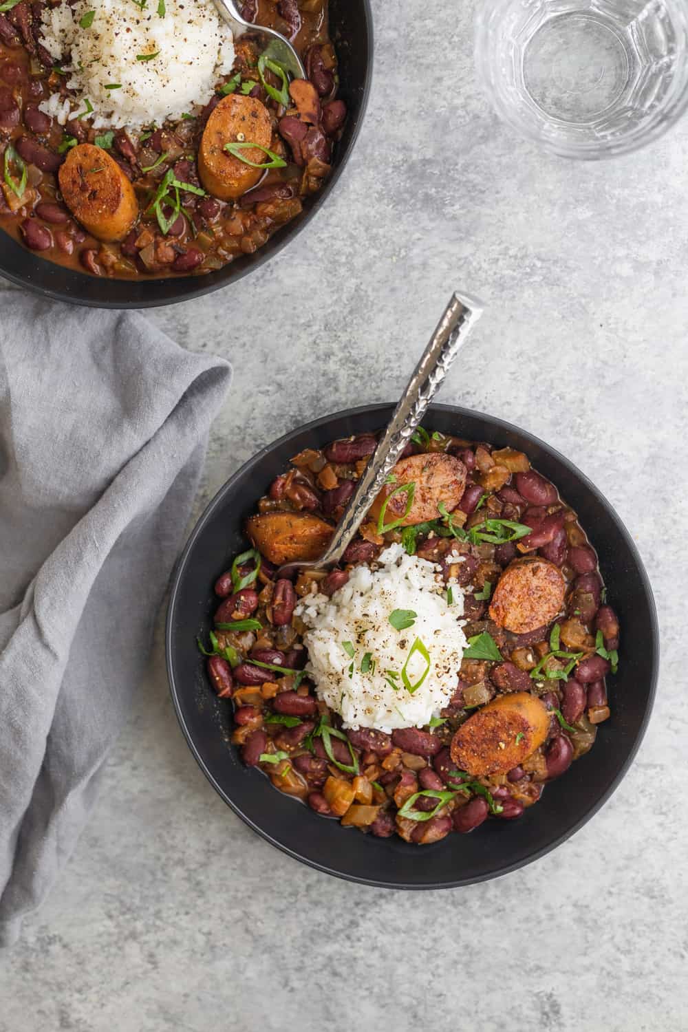 Bowl Of Slow Cooker Red Beans And Rice With Vegan Sausage