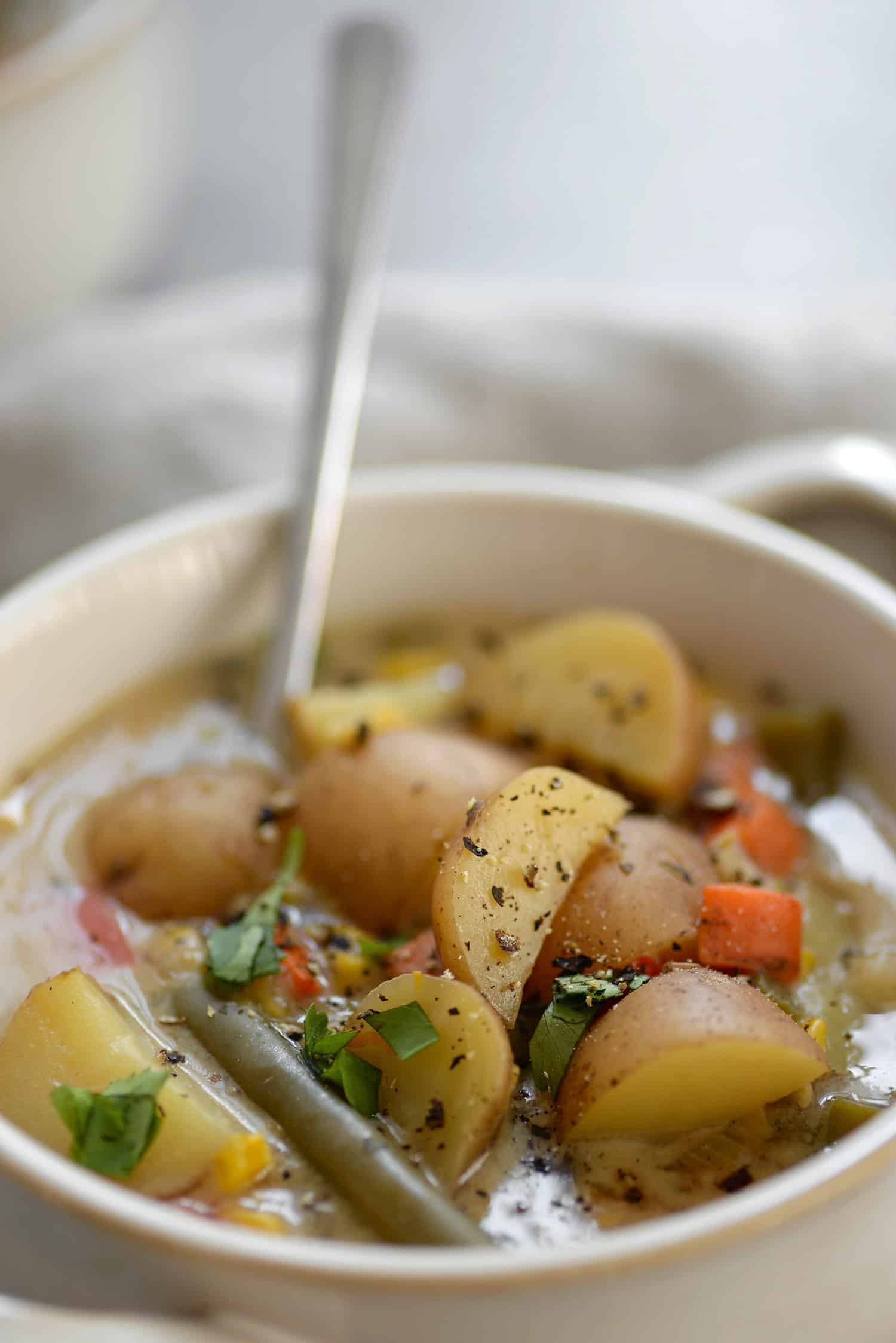 Slow Cooker Vegetable Chowder! Save This Vegan And Gluten-Free Meal When You Want An Easy Dinner Option. Start In The Morning And It'S Ready By The Time You Get Home From Work. Potatoes And Vegetables In A Creamy Sauce. | Www.delishknowledge.com