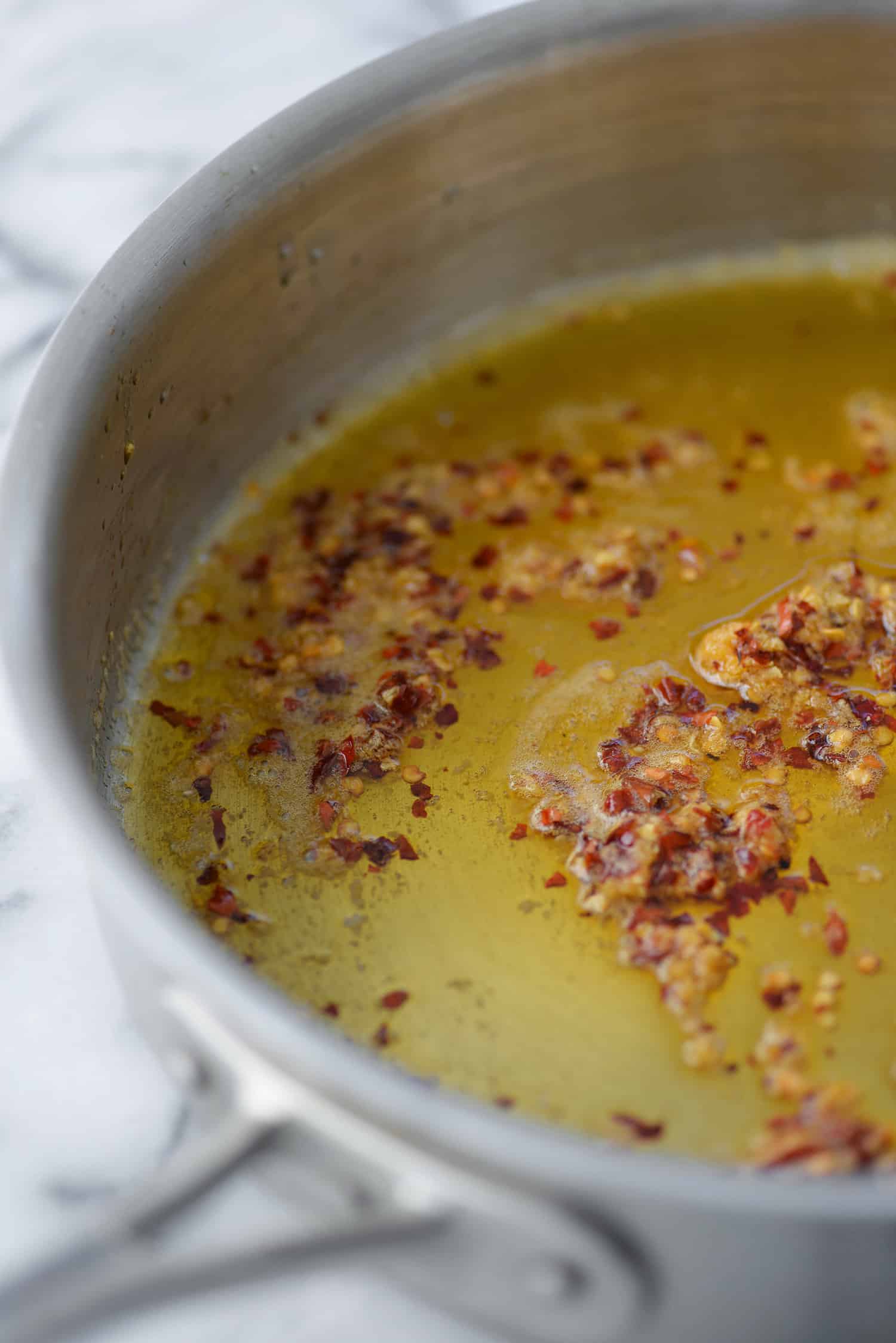 Infusing the butter with the chilli flakes and garlic is crucial for this recipe. 