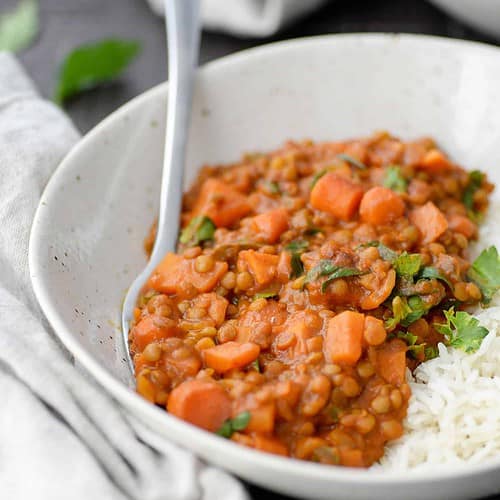 Spicy Coconut Curry Lentils 6 Spicy Coconut Curry Lentils! These Lentils Are The Perfect Quick Weeknight Meal. Curried Lentils In A Tomato Coconut Sauce, Ready In Just 30 Minutes! #Vegan And #Glutenfree | Www.delishknowledge.com