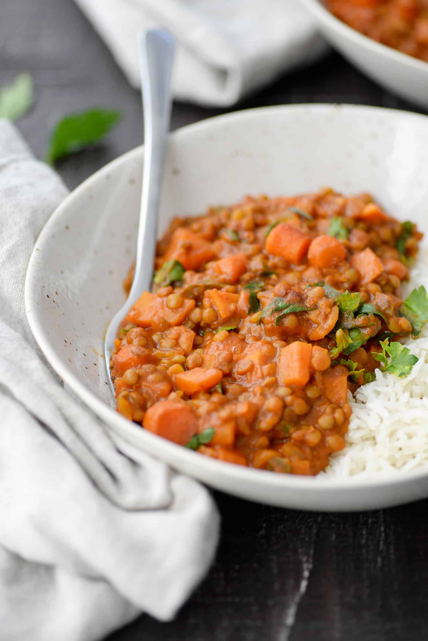 Bowl Of Vegan Coconut Curry Lentils 