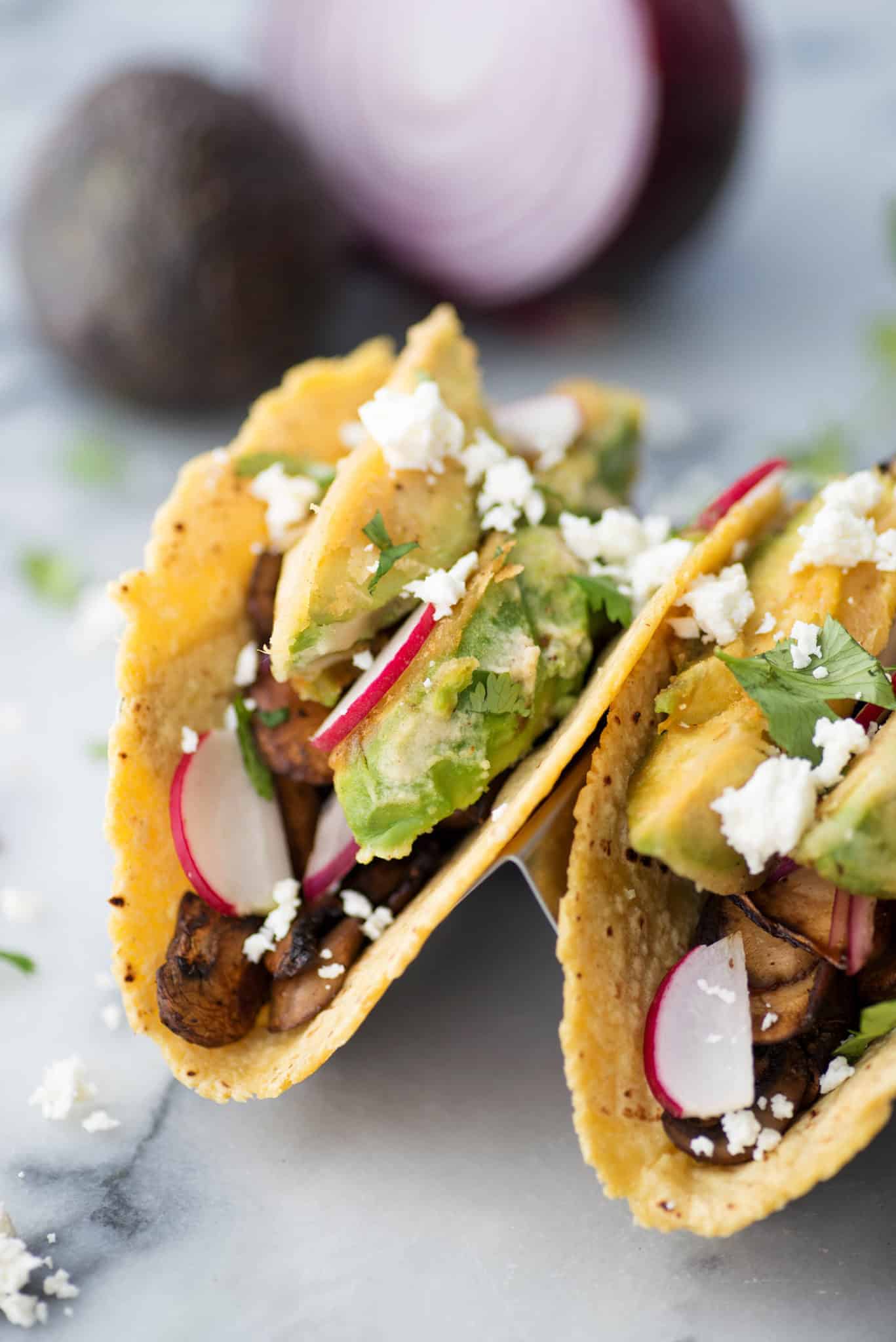 Front View Of Mushroom Tacos With Avocado 