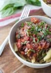 The BEST weeknight pasta! You've gotta try this vegetarian pasta. Spicy vegetable marinara over dreamfields pasta. | www.delishknowledge.com