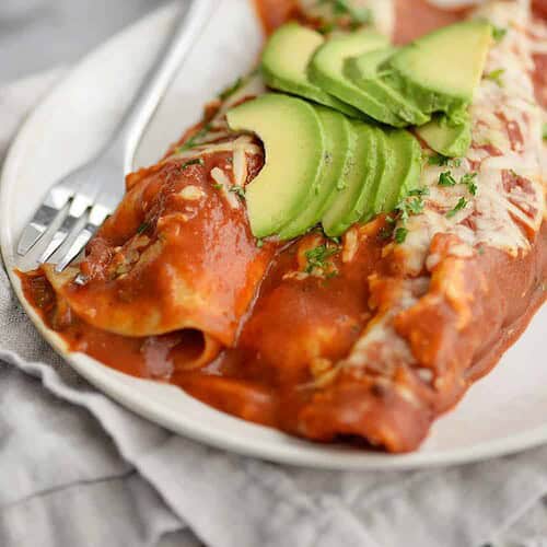 Close Up Photo Of Spinach And Lentil Enchiladas