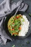 Spring Vegetable Thai Green Curry! This curry is packed with flavor and tons of vegetables. Quick green curry sauce with peppers, asparagus and peas. Vegan and Gluten-Free | www.delishknowledge.com