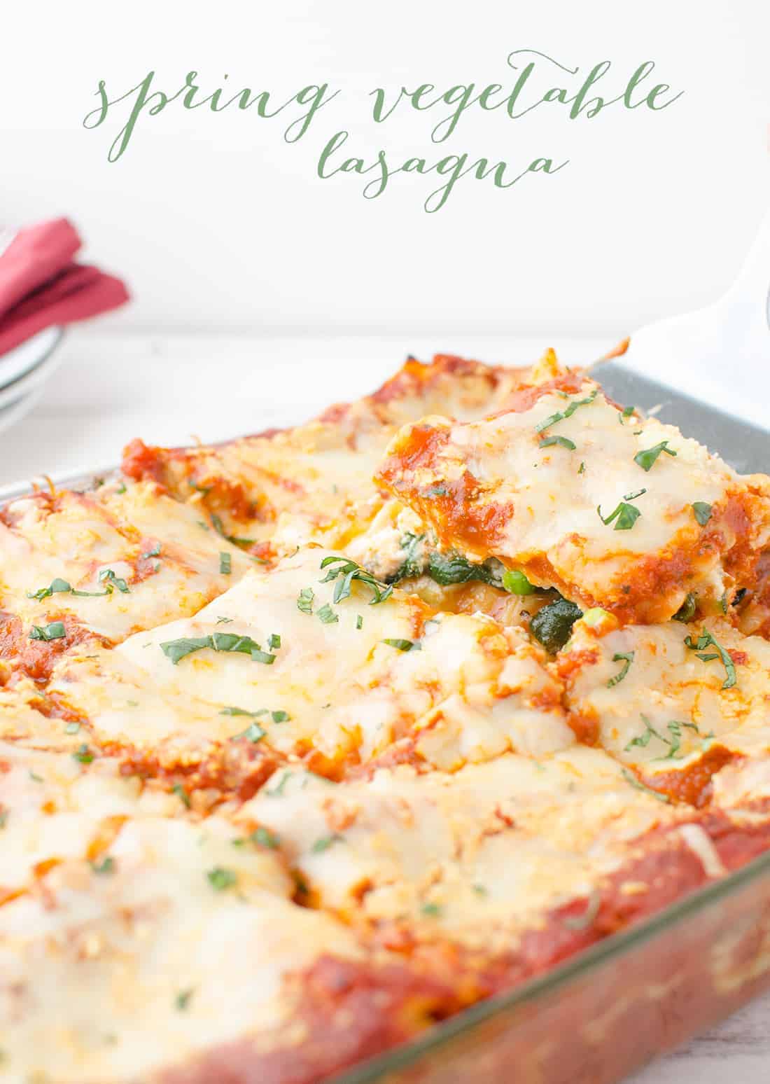 Spring Vegetable Lasagna! Layers Of Zucchini, Spinach, Peas And Creamy Ricotta. Less Than 350 Calories Per Huge Slice. #Vegetarian | Delishknowledge.com