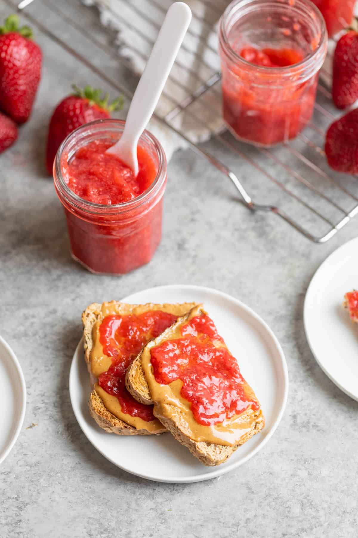 Jam On Toast With Peanut Butter On A Plate