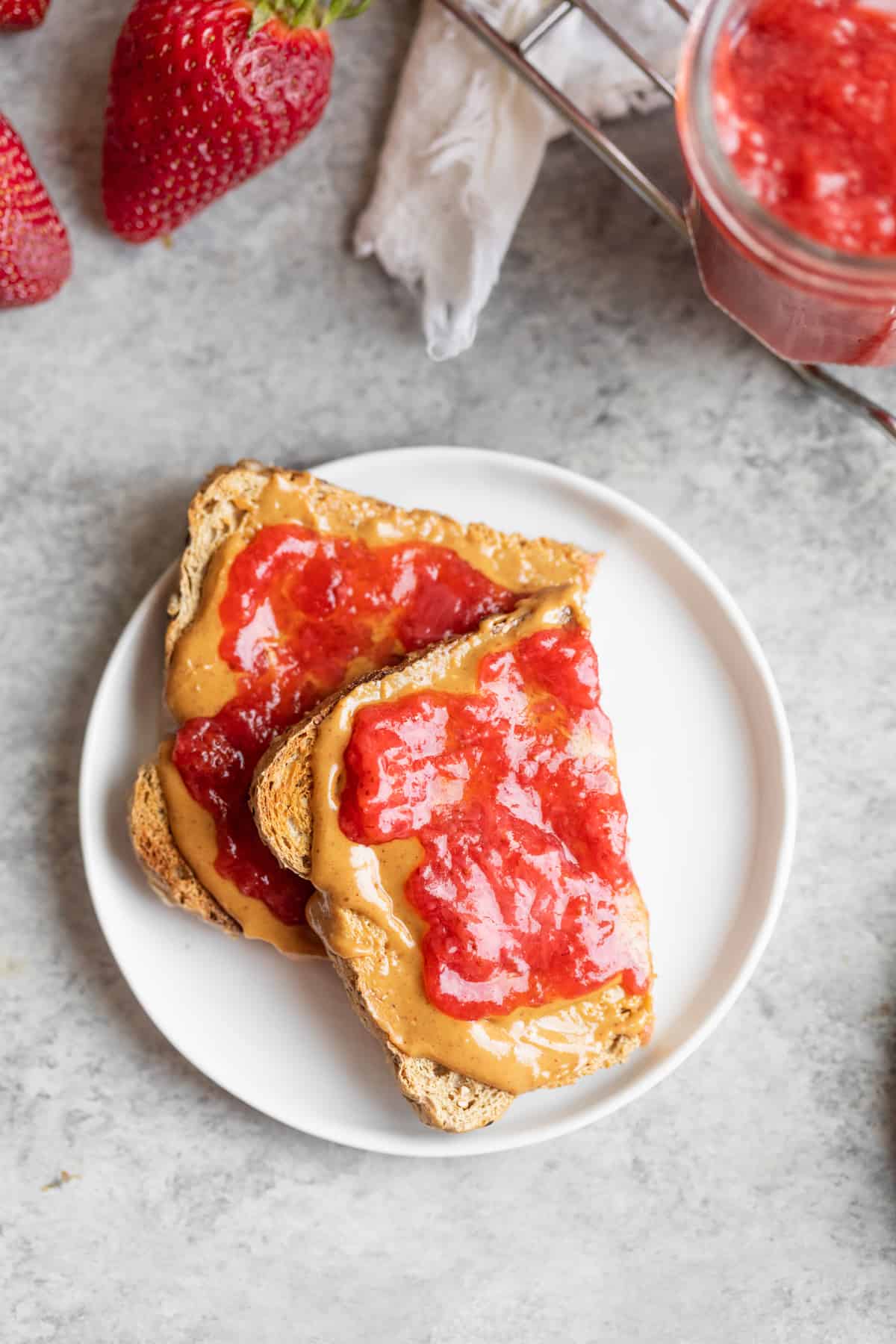 Easy Homemade Strawberry Jam With Peanut Butter On Toast