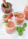 A Fresh Twist On A Classic! Frozen Strawberry Basil Margaritas With Basil-Salt Rim. Naturally Sweetened!