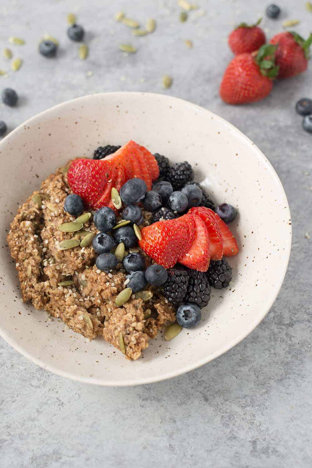 gluten-free baked oatmeal recipe bowl with berries