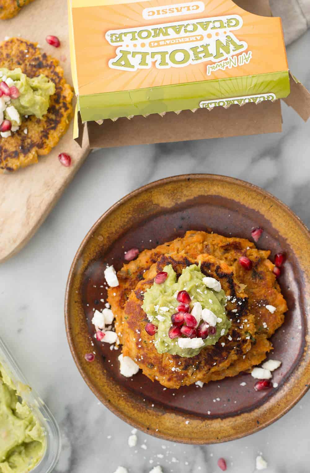 Sweet Potato Quinoa Cakes With Pomegranate Guacamole! A Flavorful Side Dish For The Holidays. Savory Potato Cakes With Guacamole, Feta And Pomegranate. 