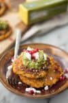 Sweet Potato Quinoa Cakes With Pomegranate Guacamole! A Flavorful Side Dish For The Holidays. Savory Potato Cakes With Guacamole, Feta And Pomegranate.