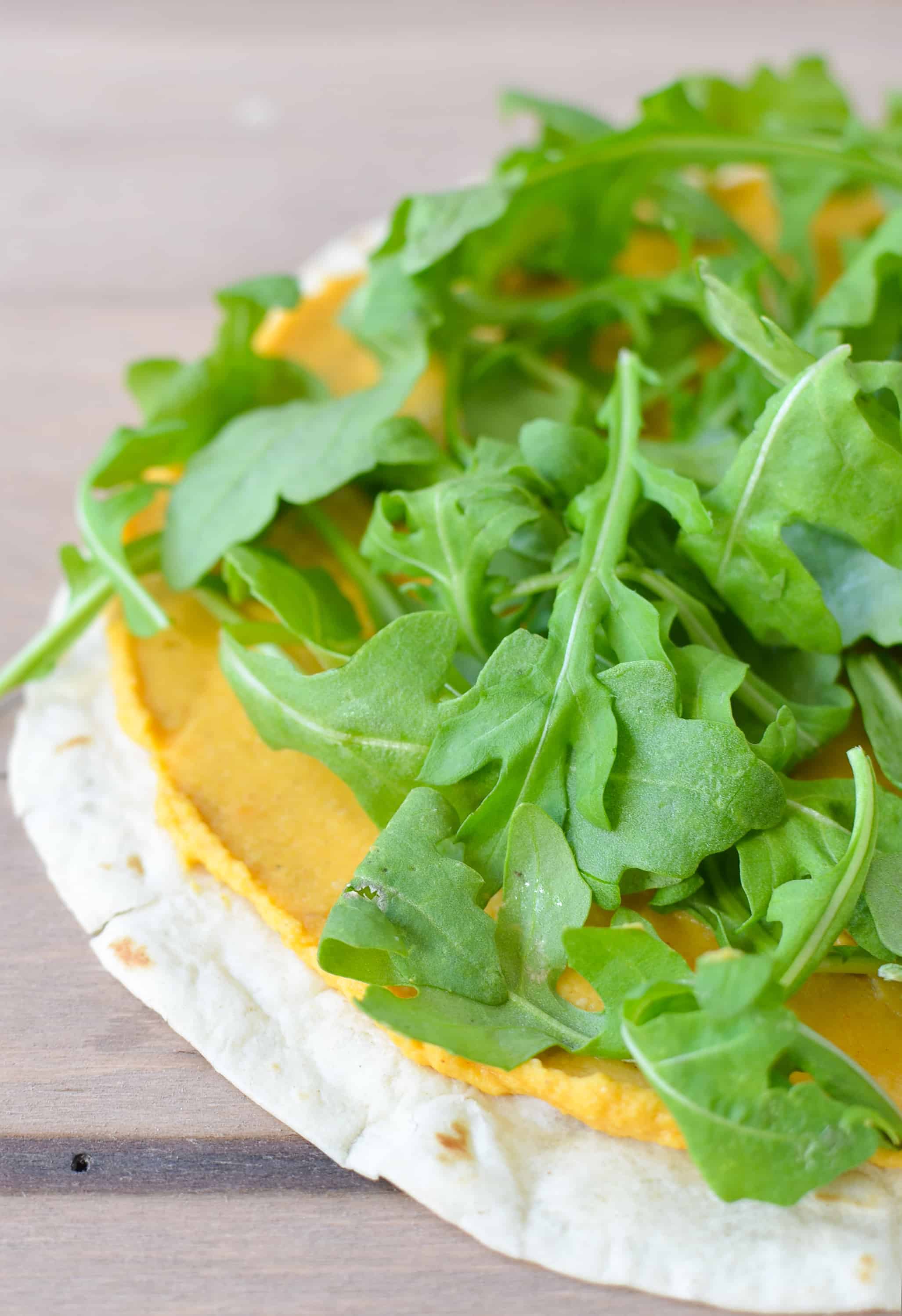 Sweet Potato Hummus Quesadilla! Homemade Sweet Potato Hummus With Black Beans, Arugula, And Pepperjack Cheese. Easy Dinner That'S Ready In 10 Minutes. | Www.delishknowledge.com