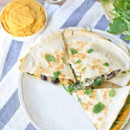 Sweet Potato Hummus Quesadilla 7 Sweet Potato Hummus Quesadilla! Homemade Sweet Potato Hummus With Black Beans, Arugula, And Pepperjack Cheese. Easy Dinner That'S Ready In 10 Minutes. | Www.delishknowledge.com