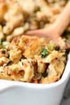 The BEST Vegan Stuffing! Made with homemade tempeh sausage, sauteed vegetables and sourdough bread. This stuffing is a must make for Thanksgiving and the holidays. | www.delishknowledge.com | #stuffing #vegan #thanksgiving #healthy #christmas #holidays #healthy #sourdoughbread #tempe