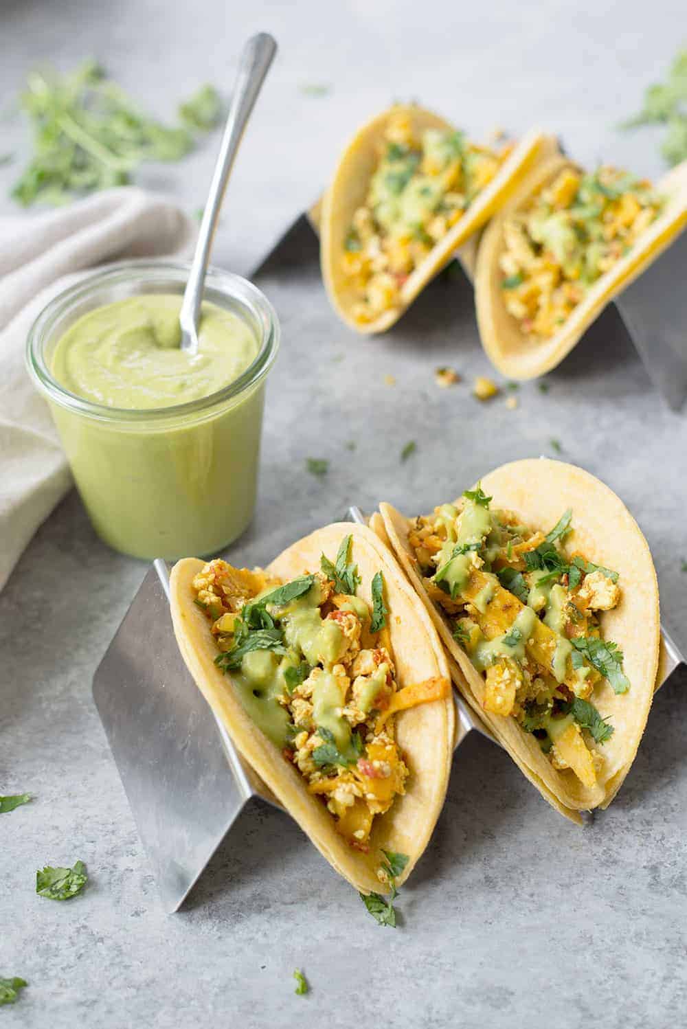 Vegan Tofu Migas Tacos With Green Sauce