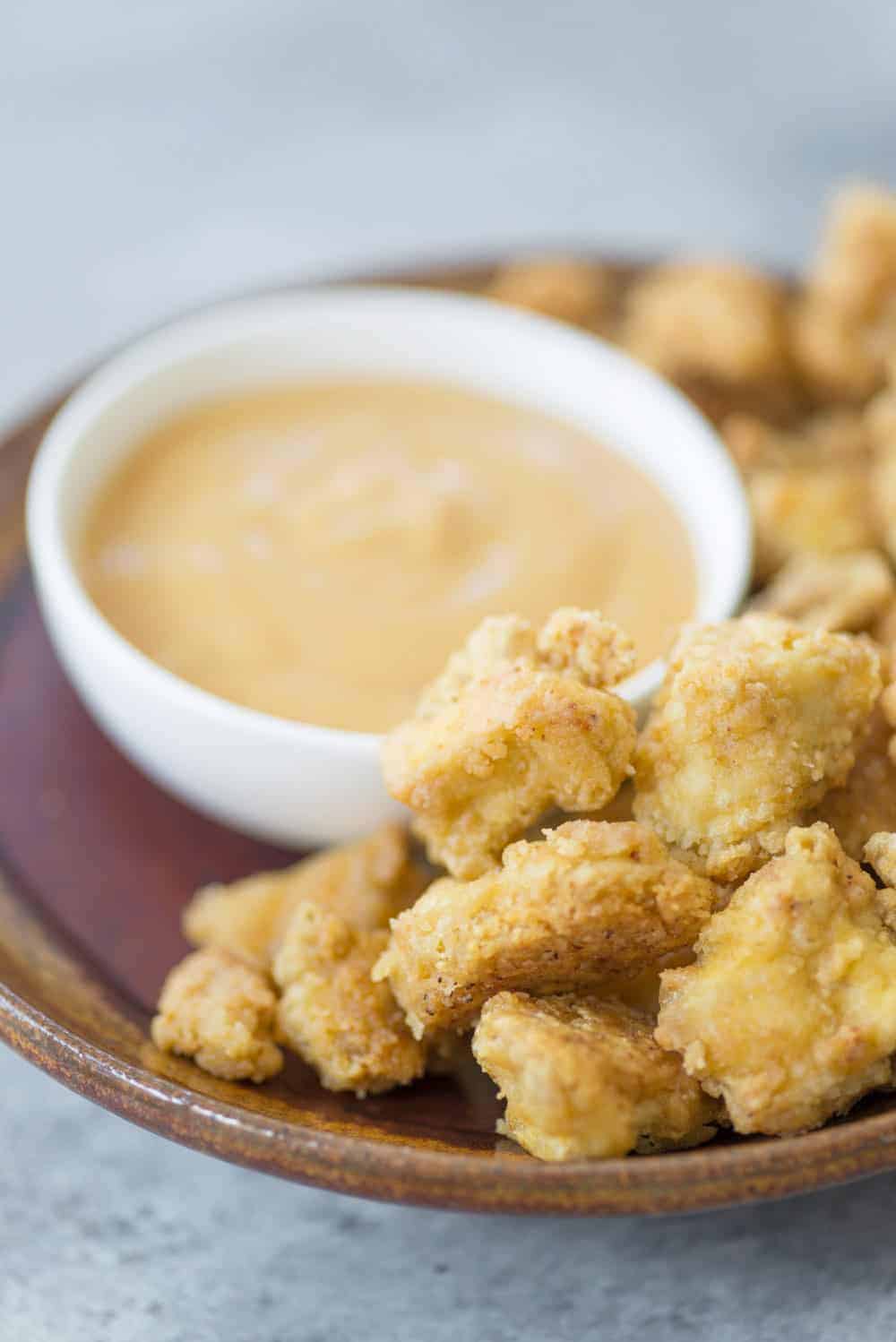 Baked Vegan Tofu Nuggets (with copycat Chick-fil-A sauce) 6 Tofu Nuggets With Creamy Honey Mustard Dipping Sauce