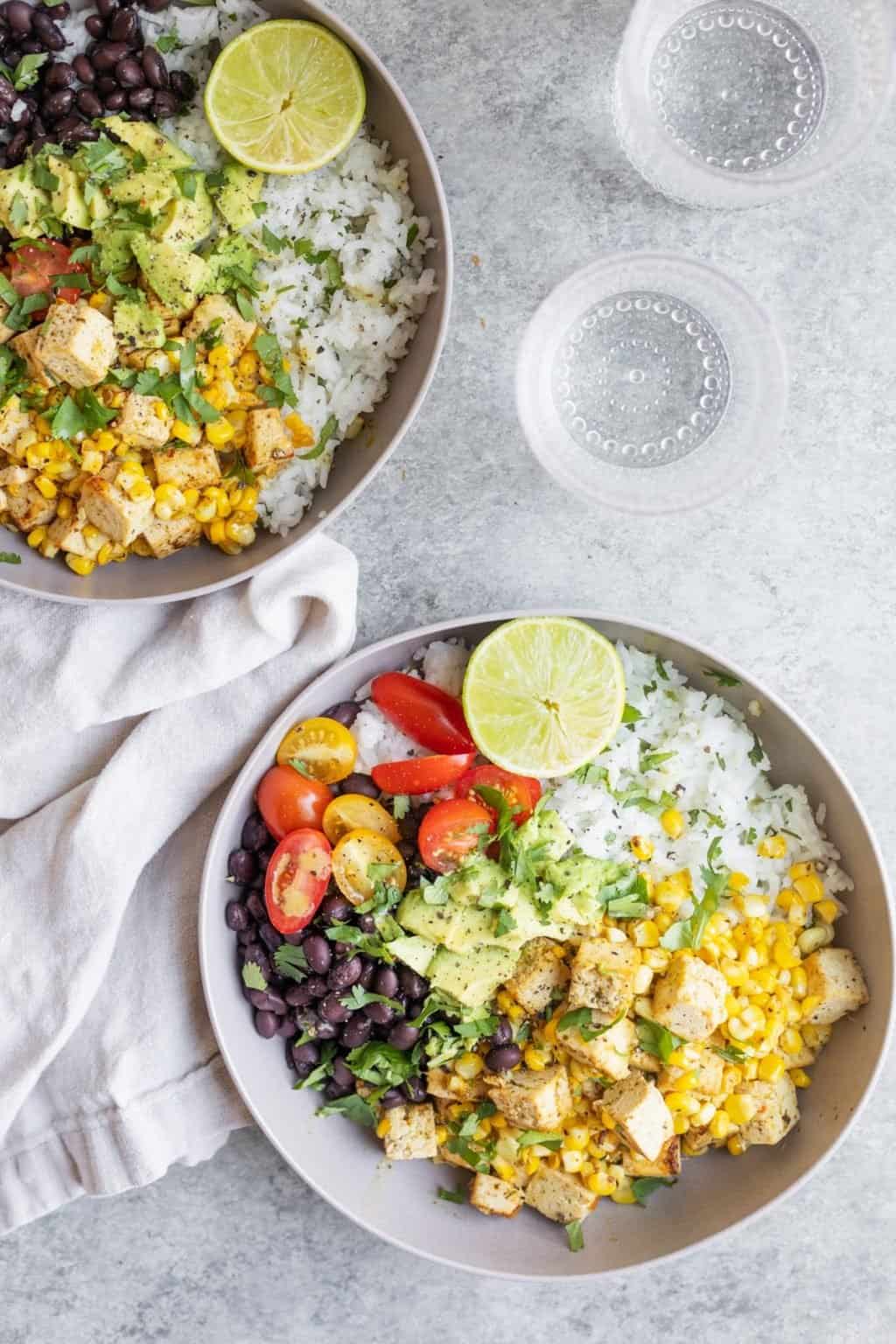 Tofu Rice Bowls with Black Beans and Corn Salad - Delish Knowledge