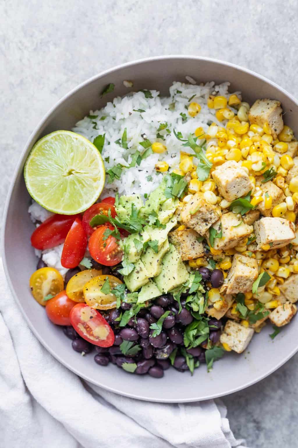Tofu Rice Bowls with Black Beans and Corn Salad Delish Knowledge