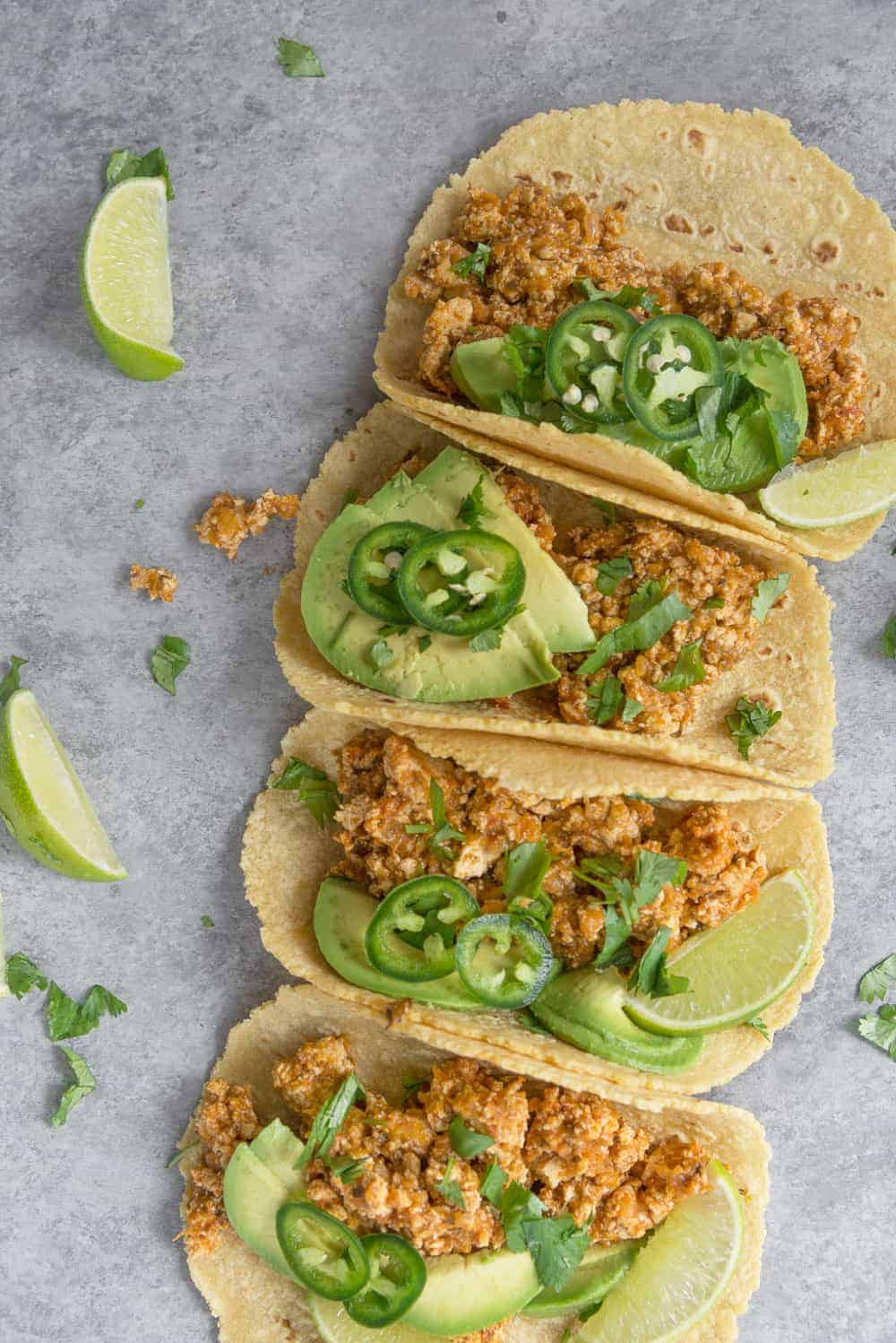 Vegan Tofu Tinga Tacos 3 Top Down Shot Of The Tofu Tinga Tacos Ready To Eat