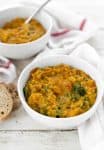 Turmeric Red Lentil Soup! Creamy, thick lentil stew with turmeric, vegetables and kale. Vegan and Gluten-Free. | www.delishknowledge.com