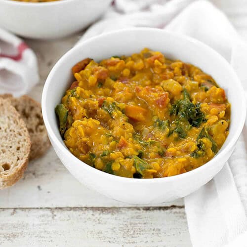 Turmeric Red Lentil Soup 4 Turmeric Red Lentil Soup! Creamy, Thick Lentil Stew With Turmeric, Vegetables And Kale. Vegan And Gluten-Free. | Www.delishknowledge.com