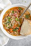 overhead shot of farro soup