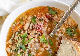 overhead shot of farro soup