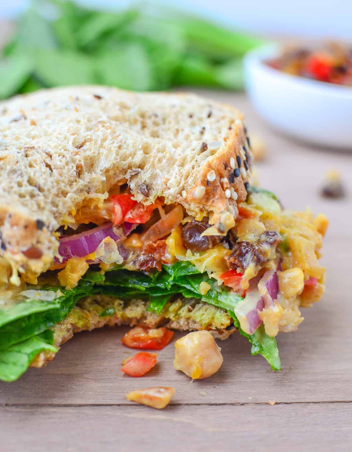 The Ultimate Chickpea Salad Deli Sandwich! Chickpea Salad, Homemade Peach Chutney, Curry Mayo. Vegan And Easily Gluten-Free | Www.delishknowledge.com