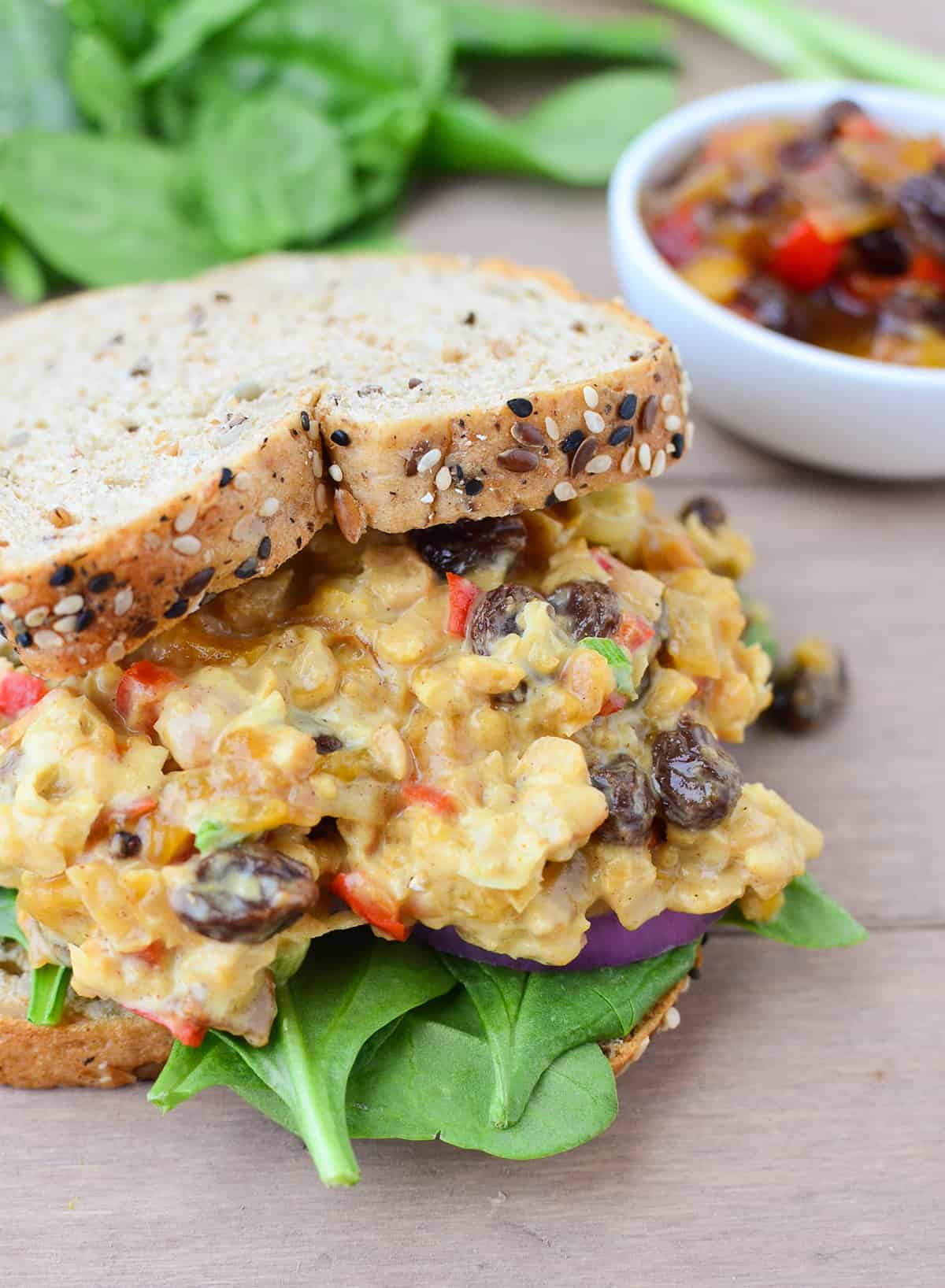 The Ultimate Chickpea Salad Deli Sandwich! Chickpea Salad, Homemade Peach Chutney, Curry Mayo. Vegan And Easily Gluten-Free | Www.delishknowledge.com