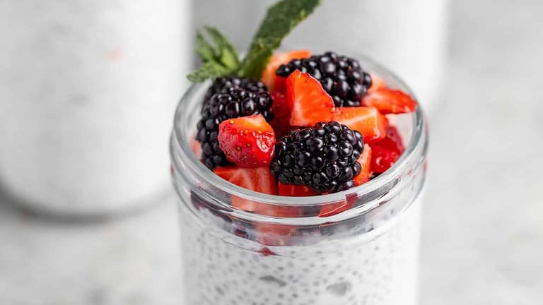 Vanilla Chia Pudding In Jars With Berries