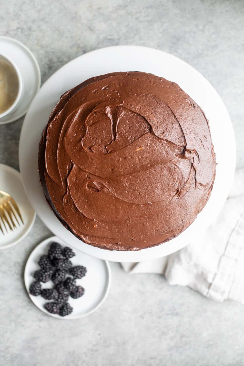 Frosted Vegan Chocolate Buttercream Cake With Blackberries