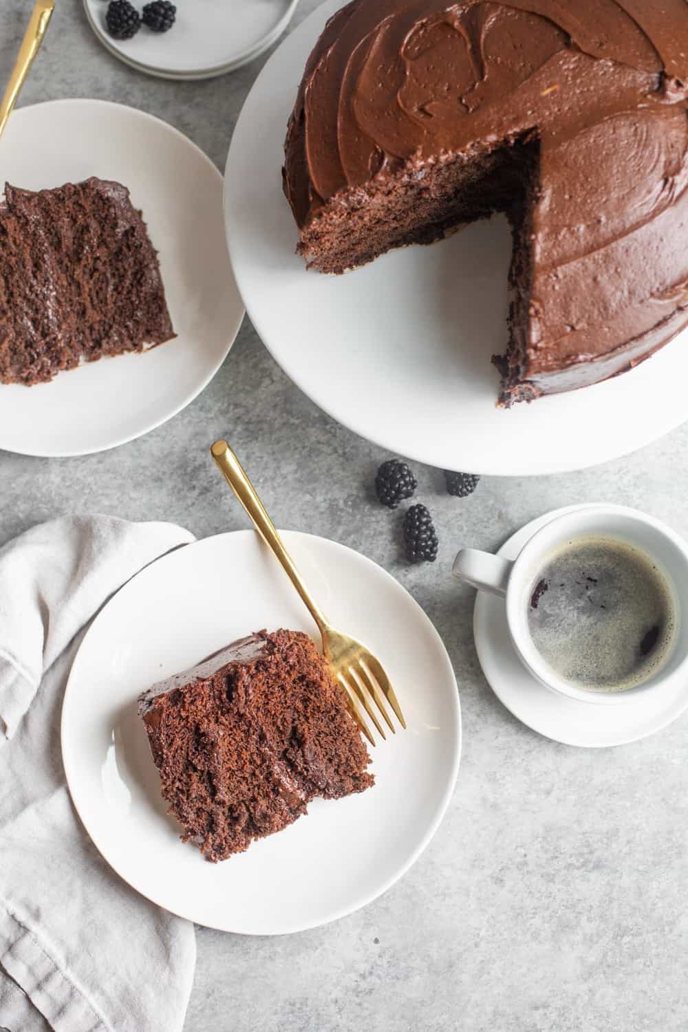 Overhead Shot Of Vegan Chocolate Cake With Coffee