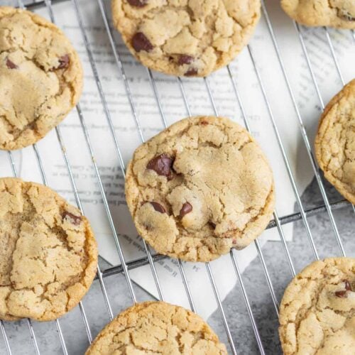 The Best Vegan Chocolate Chip Cookies 14 Cookies On A Baking Rack