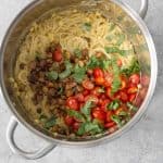 vegan corn carbonara with tempeh bacon