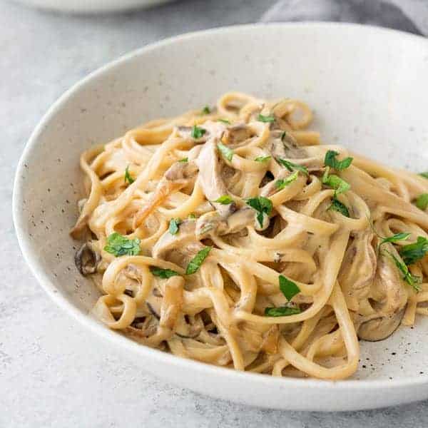 Bowl Of Vegan Mushroom Fettuccini
