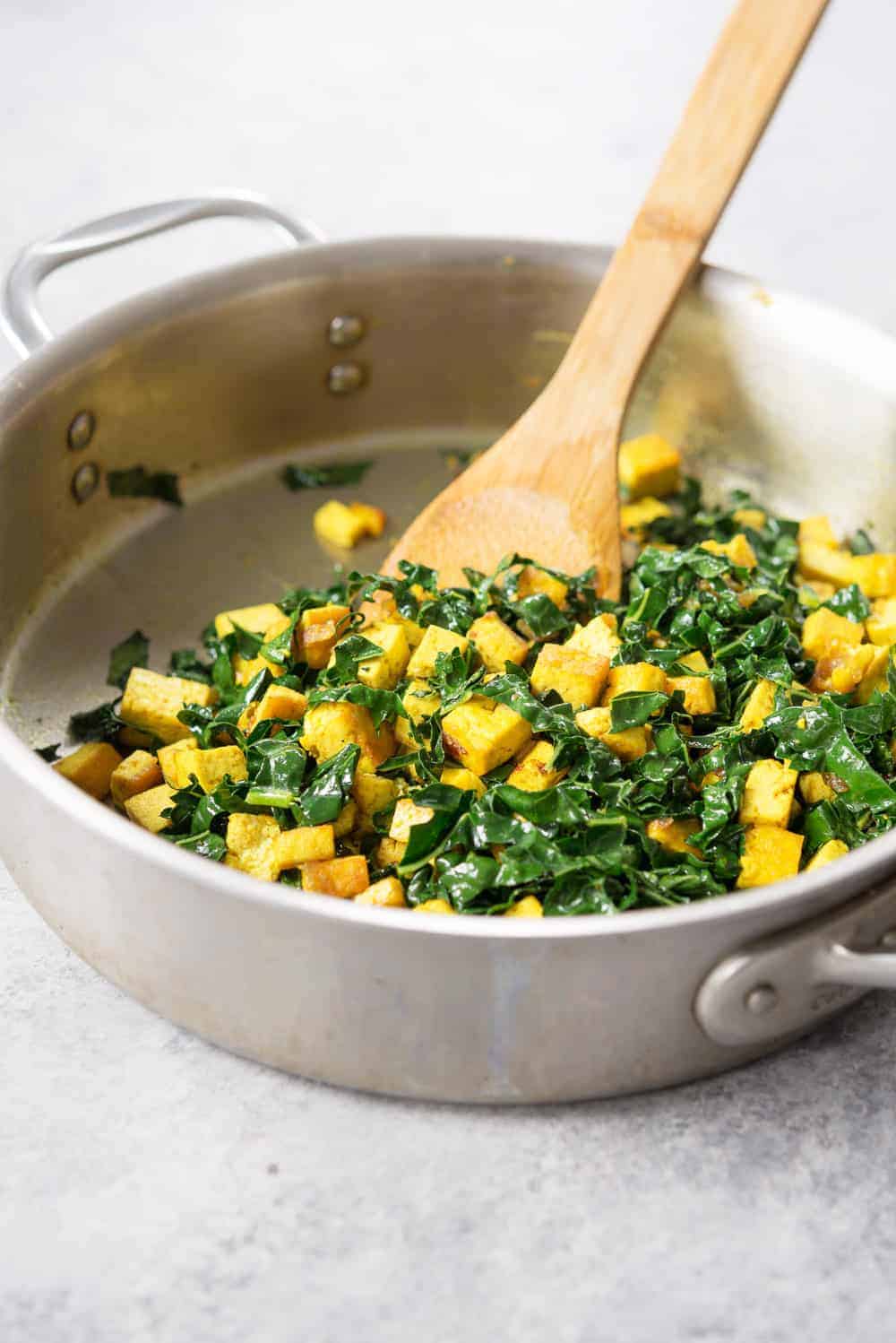 Kale And Tofu In A Skillet 