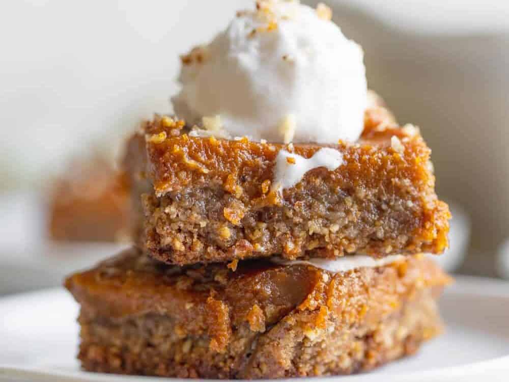 Vegan Pumpkin Pie Bars with Pecan Crust