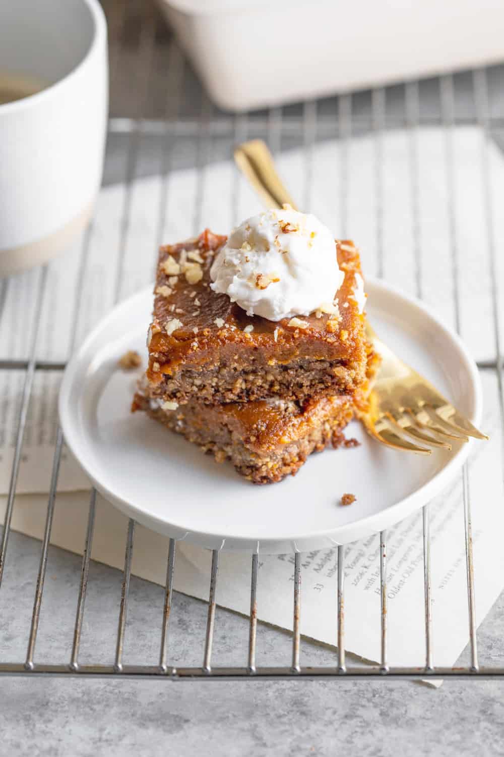 Plate With Creamy Pumpkin Bar And Whipped Cream