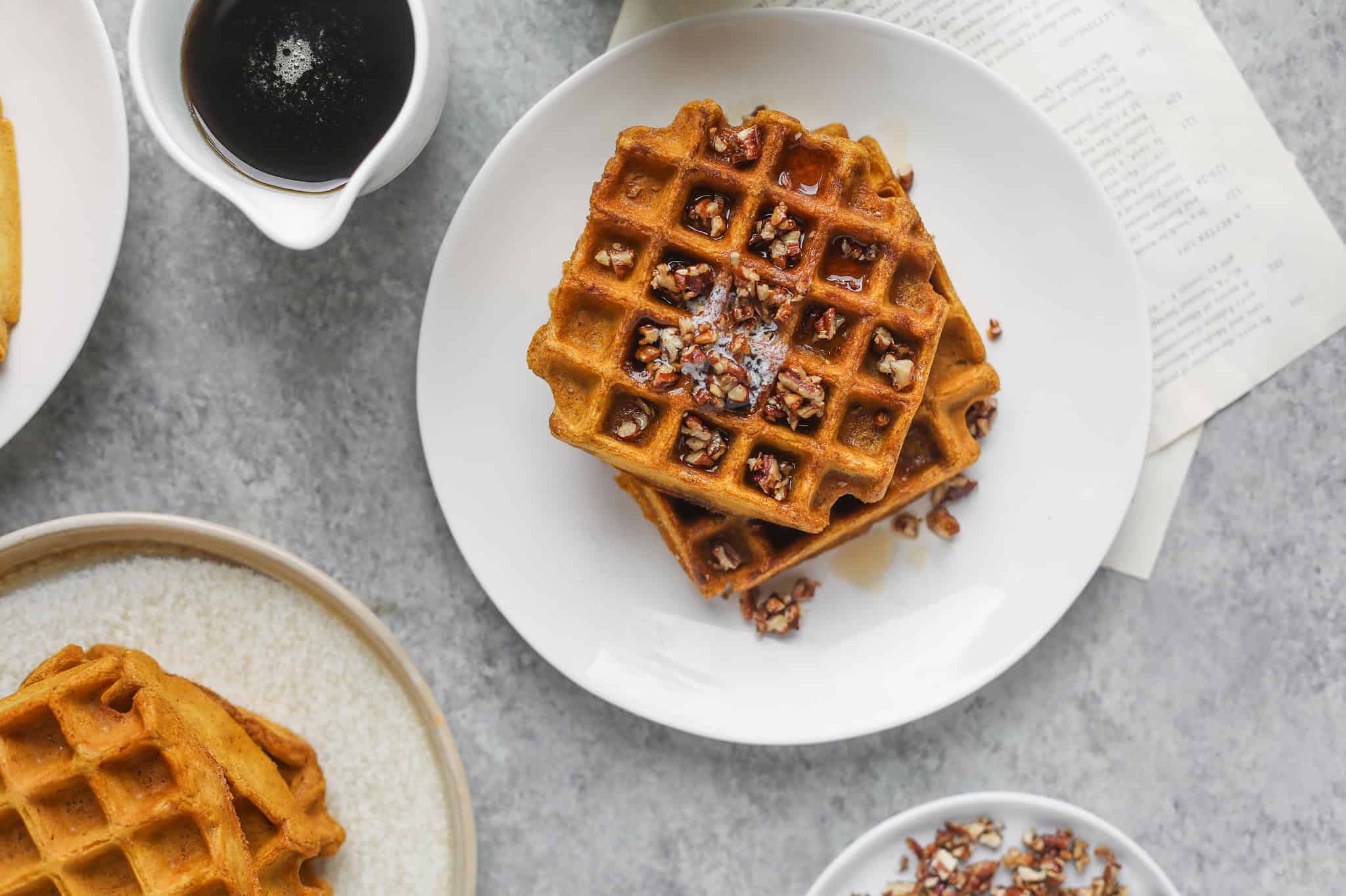 Healthy Pumpkin Waffles (with Maple Pecan Topping) Delish Knowledge